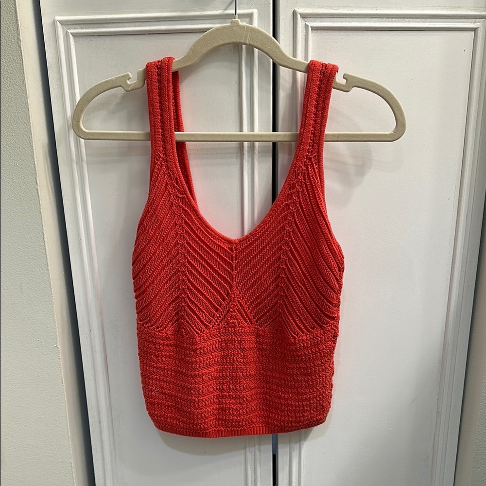 Red Knit/crochet tank Top / built in bra
